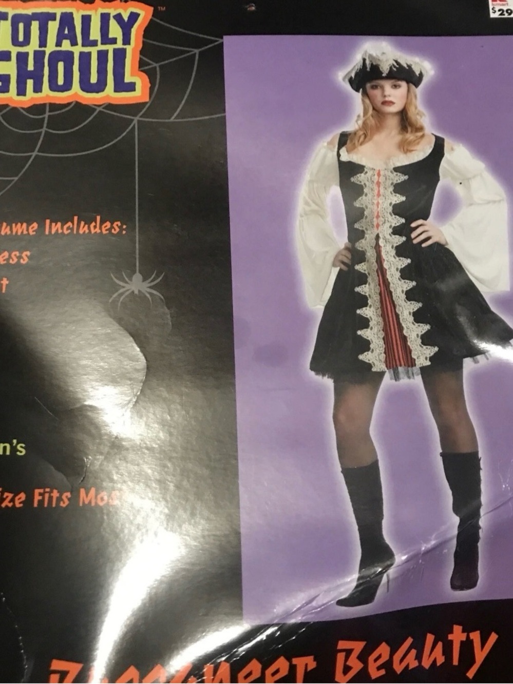Women’s buccaneer’s Black & White Pirate Mini Dress and hat